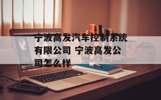 宁波高发汽车控制系统有限公司 宁波高发公司怎么样